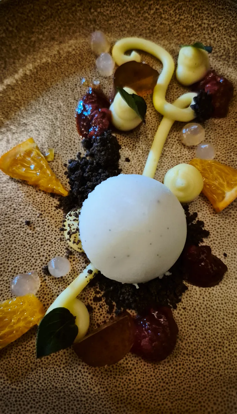 Plated dessert from the lodge kitchen