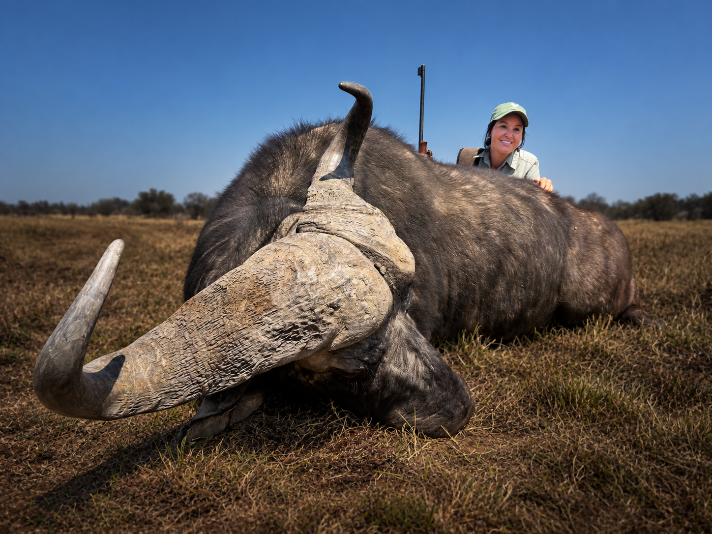 Carmen Wall with her Cape buffalo at TQ Safaris 102