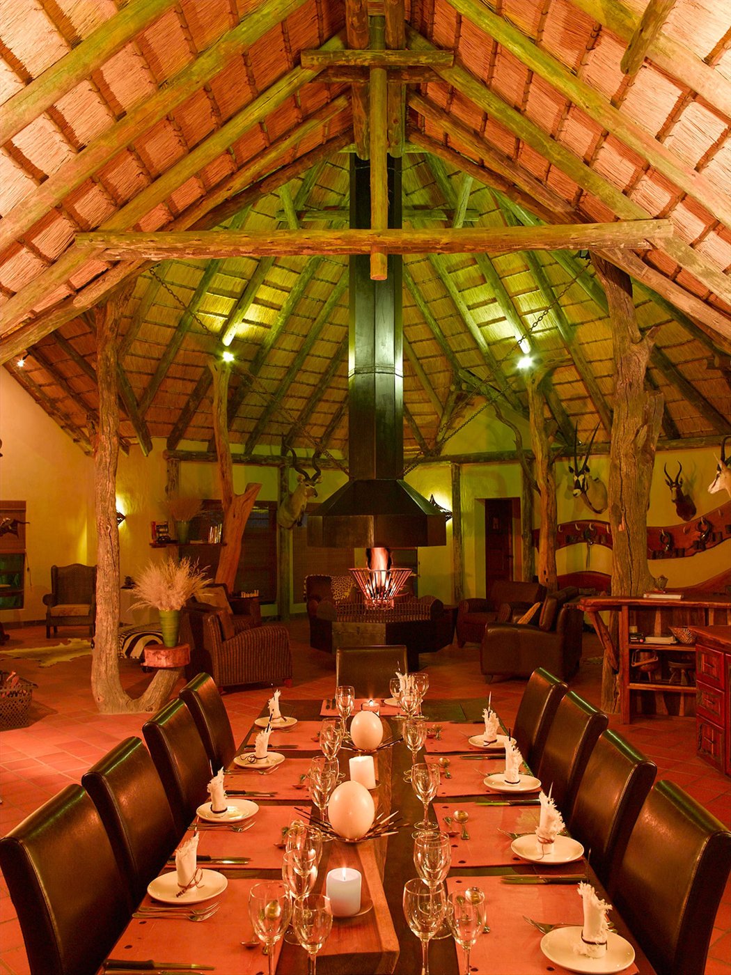 Dining beneath a thatched roof
